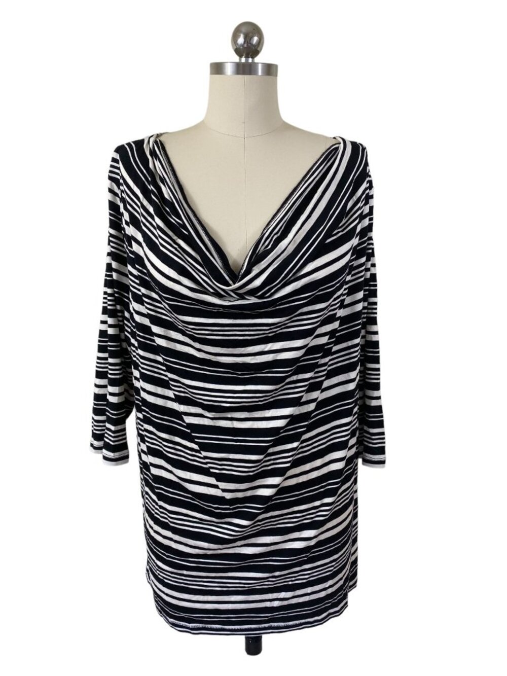 Lane Bryant Womens Tunic Top 18/20 NWT Black Striped 3/4 Sleeve Parisian Chic
